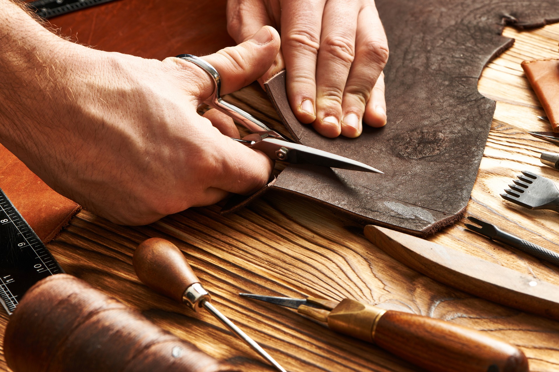 Man working with leather